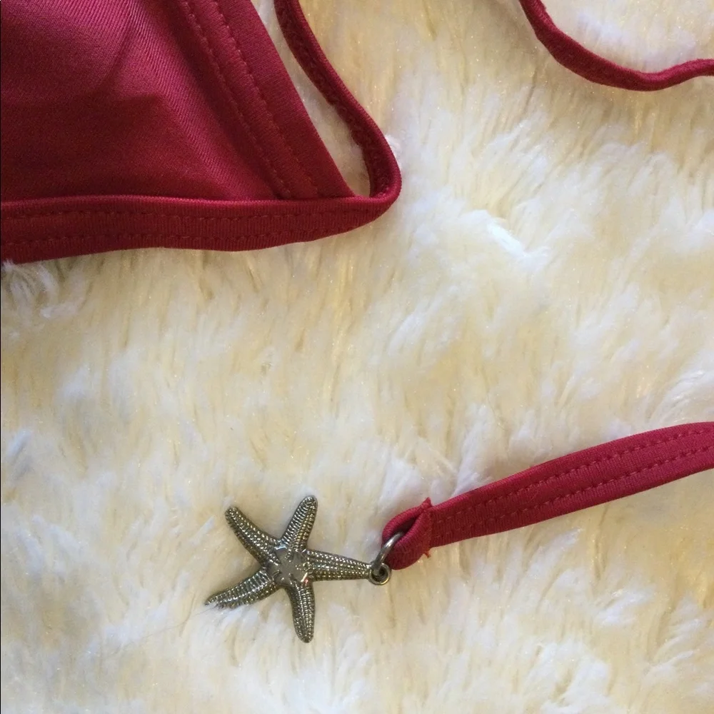 💎2xHP!💎GAP Body | RARE Burgundy String Bikini Top With Charms - Picture 5 of 11